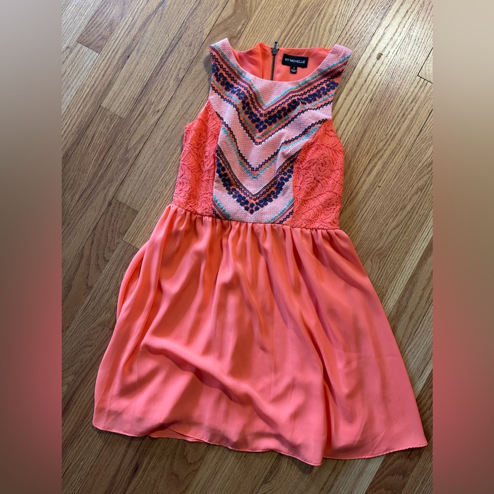 My Michelle size 1 orange dress with zipper and embroider detail